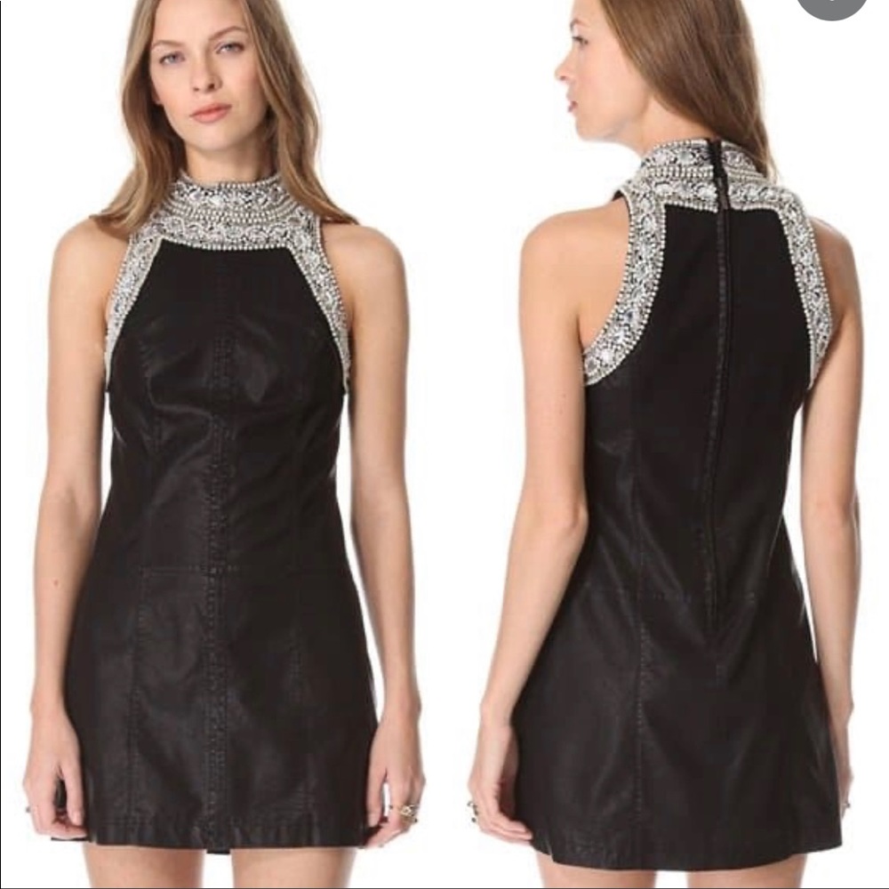 Free People Embellished Vegan Leather Dress - Picture 1 of 7